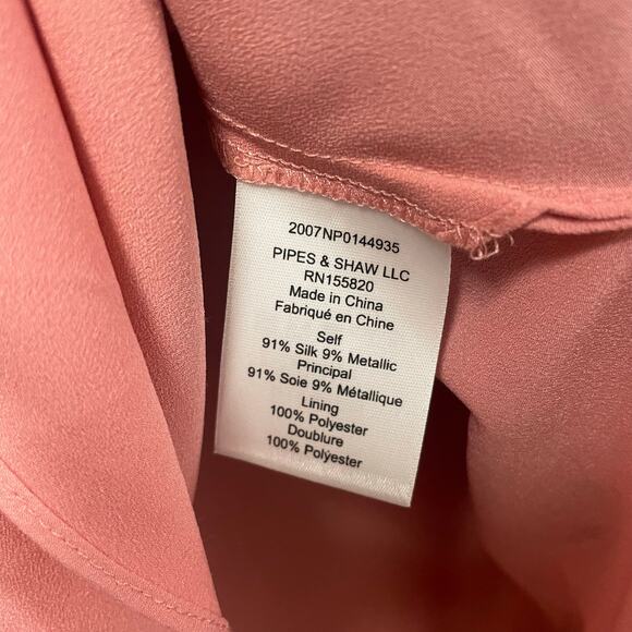 Veronica Beard Lowell Floral Print Silk Blouse Pink Pintuck Metallic Womens 6 - Picture 7 of 7